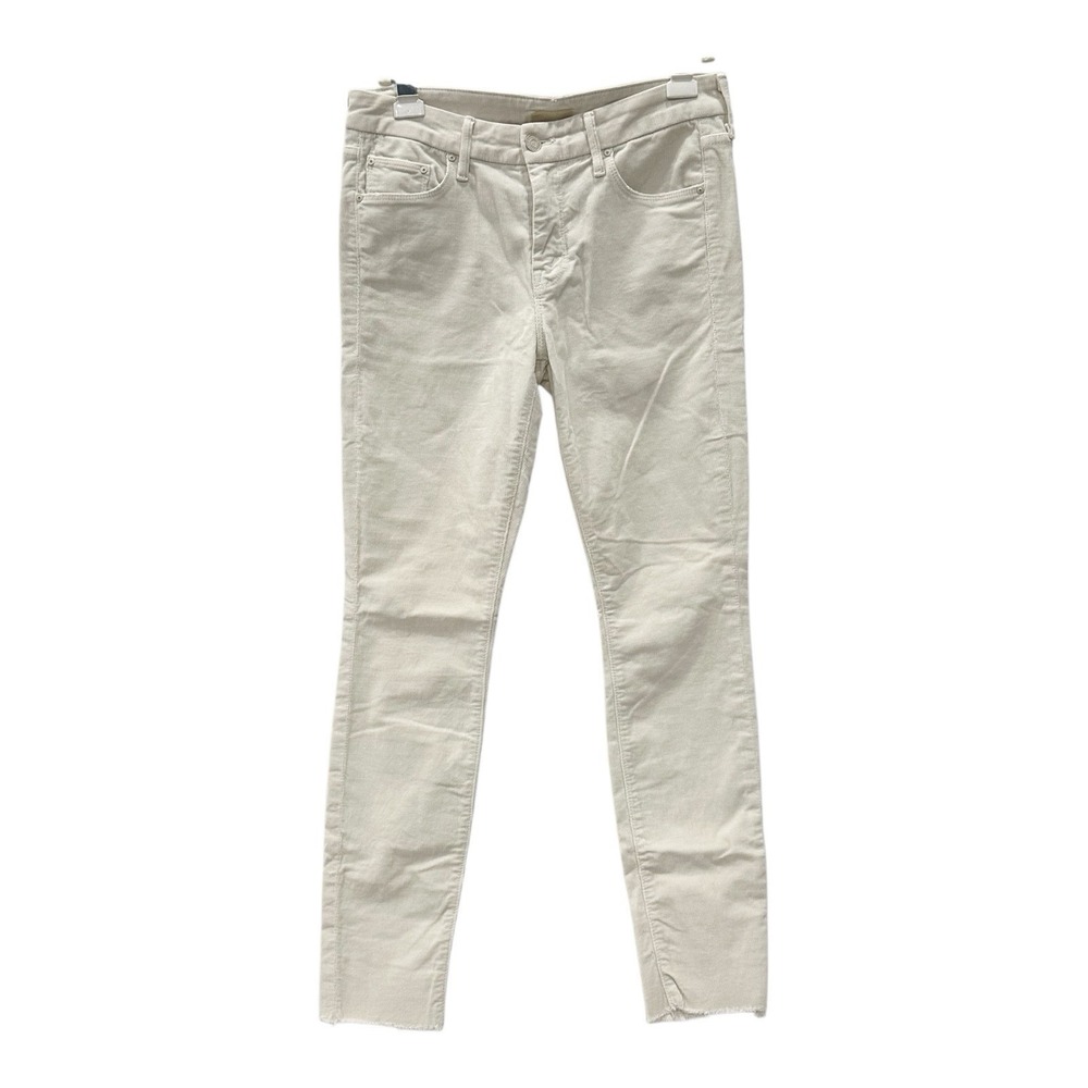Mother Looker Ankle Fray Corduroy Pants Womens 27 Skinny Stretch Cream Hopscotch